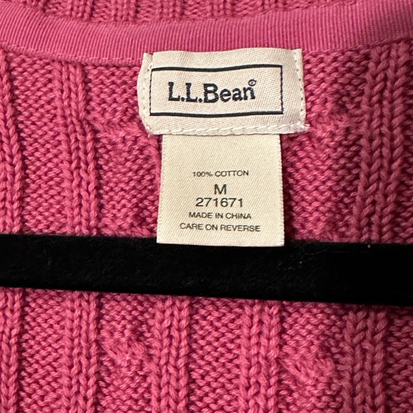 L. L. Bean cable knit v neck sweater pink size medium - Picture 3 of 4